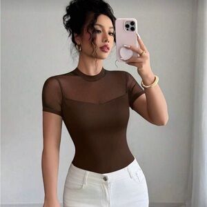 SHEIN Brown Sheer top NWOT